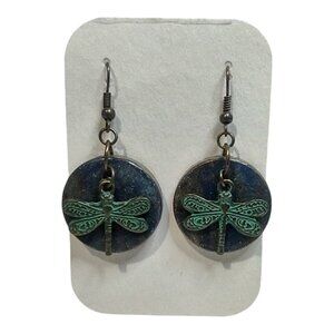 Handcrafted Sapphire Blue Dragonfly Dangle Earrings